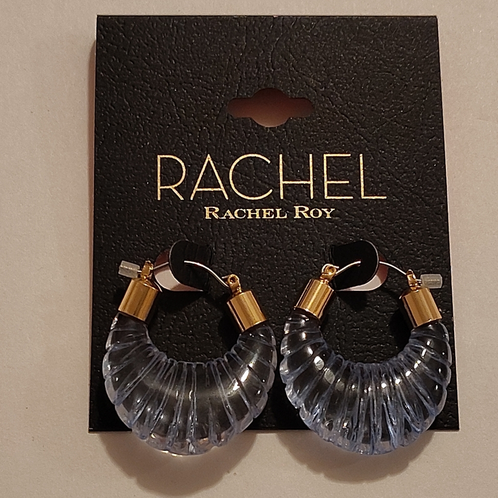 RACHEL Rachel Roy Light Blue Ribbed Hoop Earrings with Gold Accents